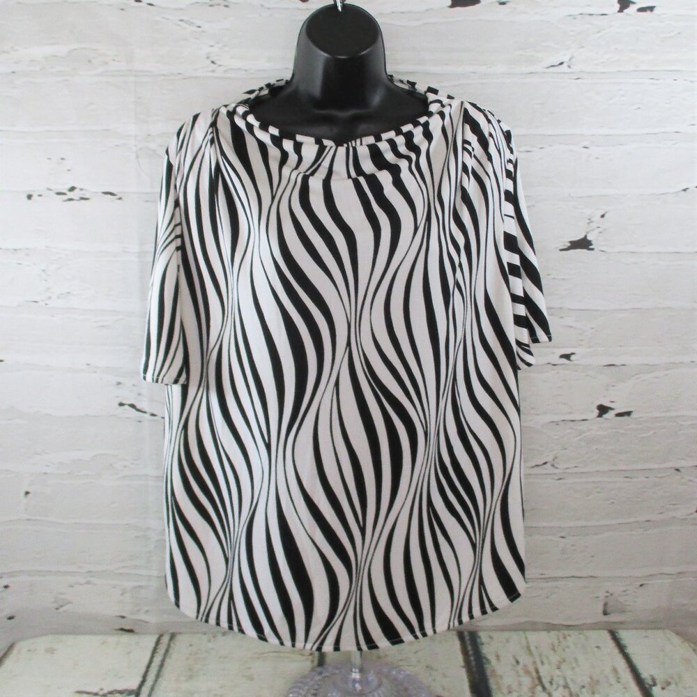 Alfani Plus 0X Geometric Stripe Blouse Mob Wife Business Casual